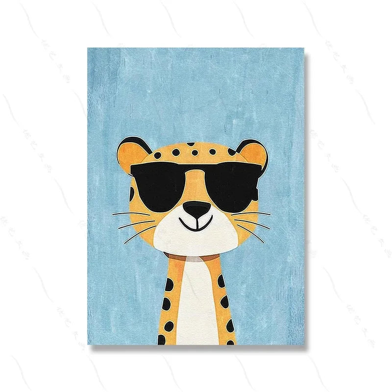 Funny Animals Lion Cheetah Dog Bear Skateboard Posters Prints Wall Art Canvas Nursery Pictures for Kids Girls Boys Room Decor