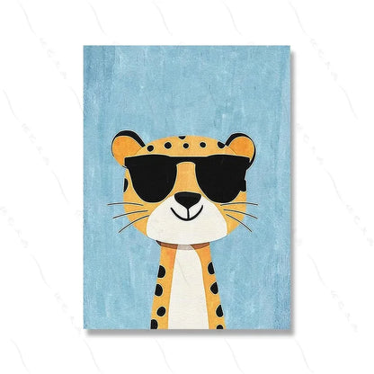 Funny Animals Lion Cheetah Dog Bear Skateboard Posters Prints Wall Art Canvas Nursery Pictures for Kids Girls Boys Room Decor