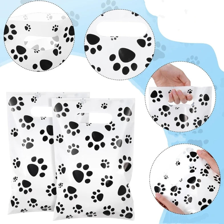30/20/10pcs Pink Paw Gift Bag Birthday Decoration Black Footprints Dog Cat Handle Goody Bags Biscuit Wrapper Kids Party Supplies