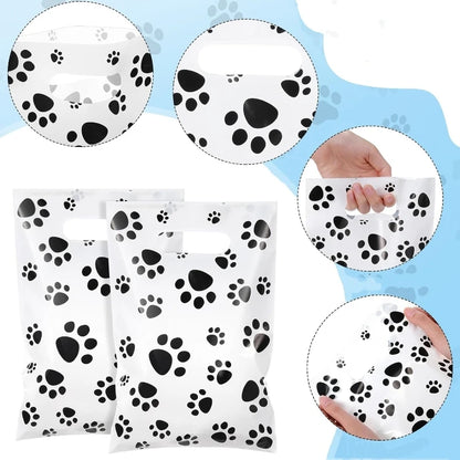 30/20/10pcs Pink Paw Gift Bag Birthday Decoration Black Footprints Dog Cat Handle Goody Bags Biscuit Wrapper Kids Party Supplies