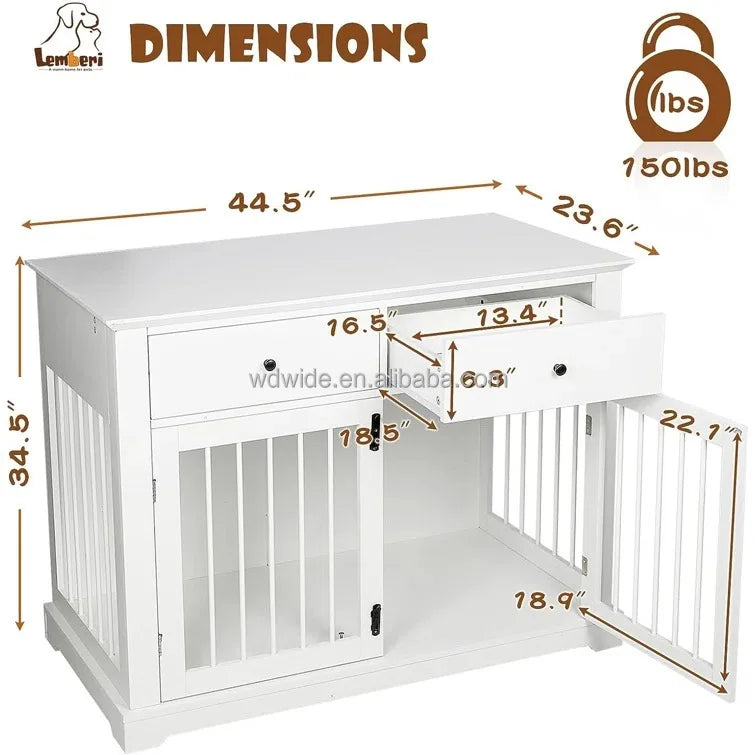 the TABLE CRATE - Dog Crate Indoor Doghouse with Two Doors and Lock, With Storage Drawers and Large Tabletop Dog Cages