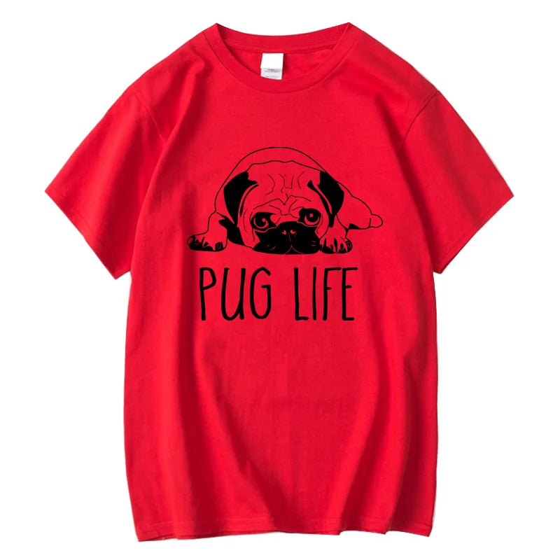 the LIFE OF PUGS - Men's High-Quality T-Shirt, 100% Cotton Funny Pug Printed Loose Male Crewneck T-Shirt, Short Sleeve O-Neck Men T-Shirt/Tops/Tees