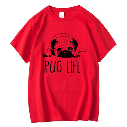 the LIFE OF PUGS - Men's High-Quality T-Shirt, 100% Cotton Funny Pug Printed Loose Male Crewneck T-Shirt, Short Sleeve O-Neck Men T-Shirt/Tops/Tees