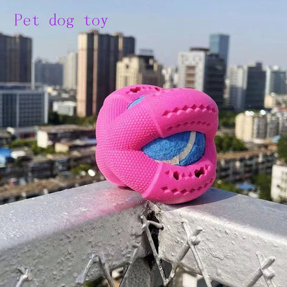 Pet dog toy rubber foam four hollowed out leaky food ball tennis ball interactive companionship for small and medium-sized dogs