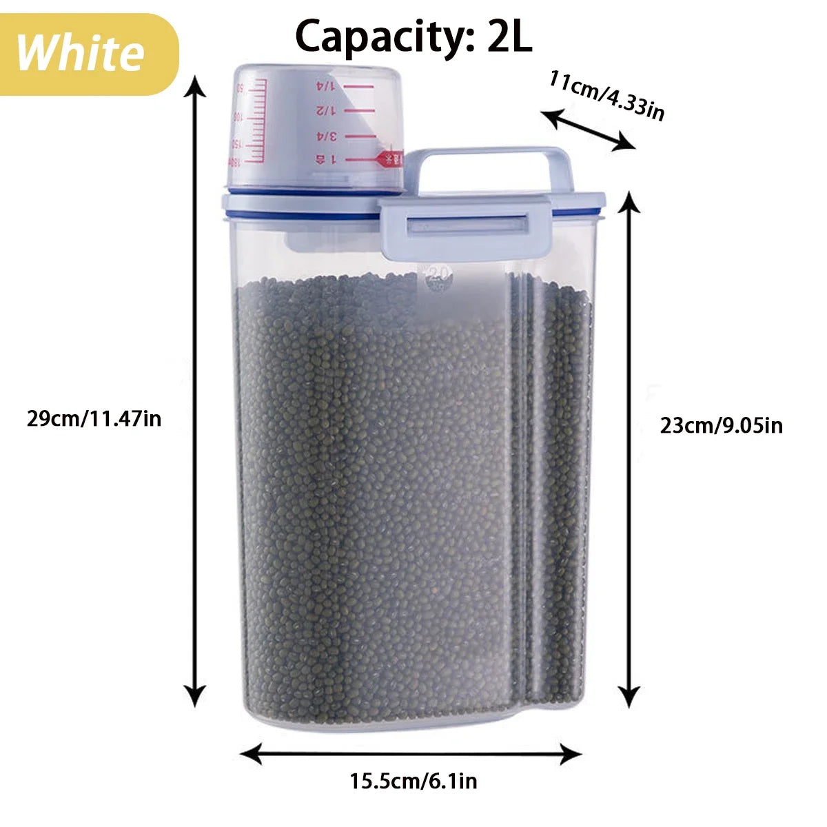 1.5L/2L Dog Cat Food Pail Plastic Storage Tank with Measuring Cup Container Moisture-proof Sealed Jar Pet Supplies Accessories