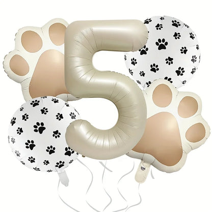 7Pcs Animal Let's Pawty Dog Cat Paw Aluminum Balloon 40 inch Cream Number Birthday Party Decoration Balloon Baby Shower Supplies