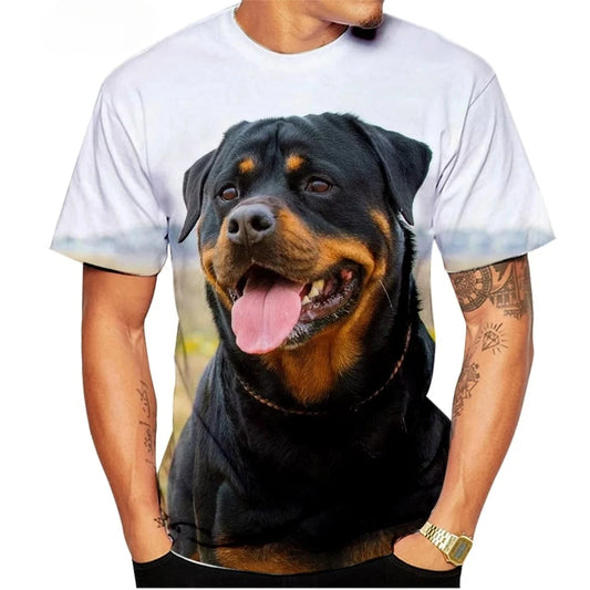 the ROTTWEILER - Cute Pet Dog Summer Men's T-Shirt, 3D Rottweiler Fashion Print Short Sleeve Outdoor Casual Tee, Loose Comfortable Men's Clothing