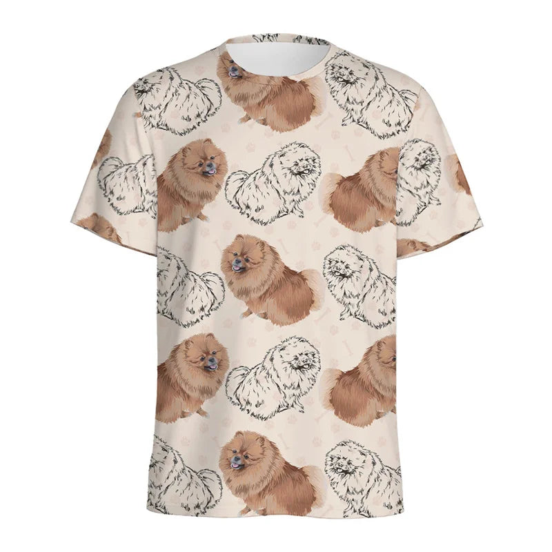 the POMERANIAN - Cartoon Pomeranian Shih Tzu Pattern T-Shirt for Men, 3D Printed Animal Dog Tees, Street Loose Short Sleeve Tops, Kids T-Shirts