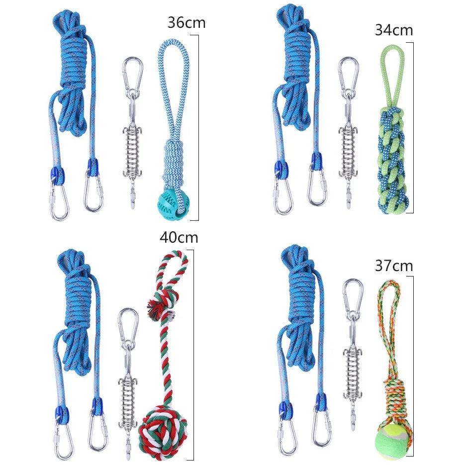 Spring Pole Dogs Toys Large Medium Dog Play Outdoor Hanging Exercise Rope Spring Pull Tug Muscle Builder Exercise Tools For Dogs
