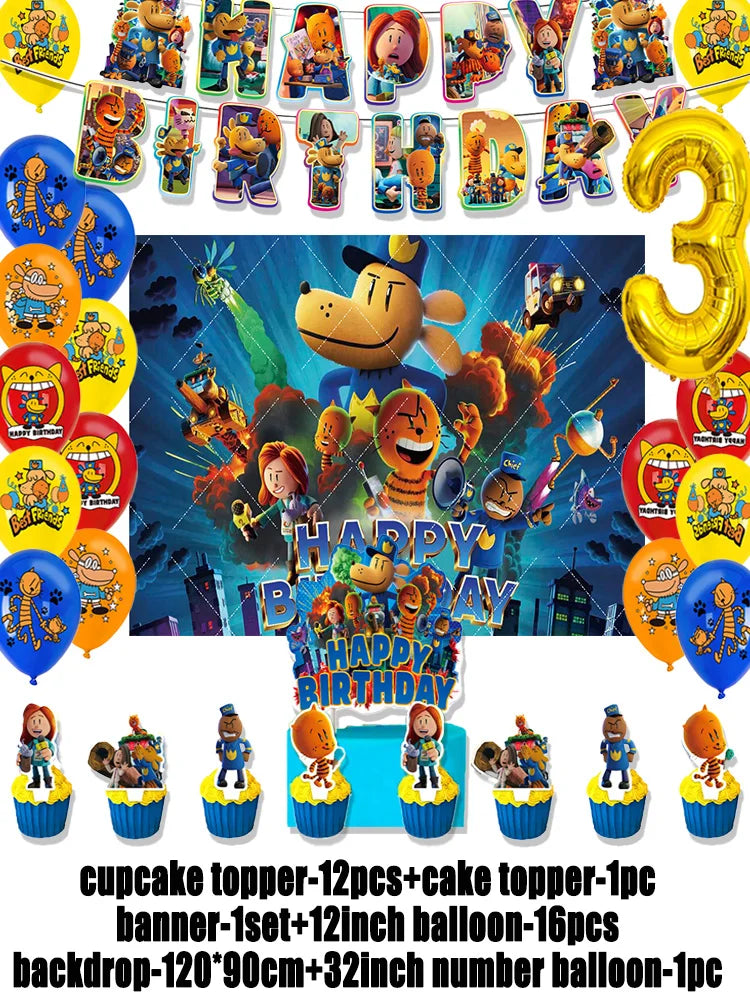 Cartoon DOGS MAN Theme Birthday Party Supplies Decoration Best Friend Balloon Banner Backdrop Cupcake Topper for Kids Child Gift