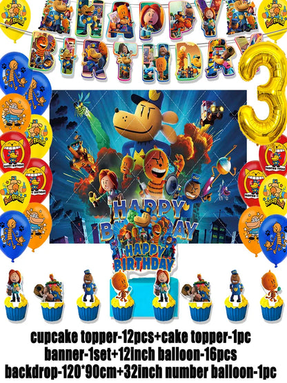 Cartoon DOGS MAN Theme Birthday Party Supplies Decoration Best Friend Balloon Banner Backdrop Cupcake Topper for Kids Child Gift