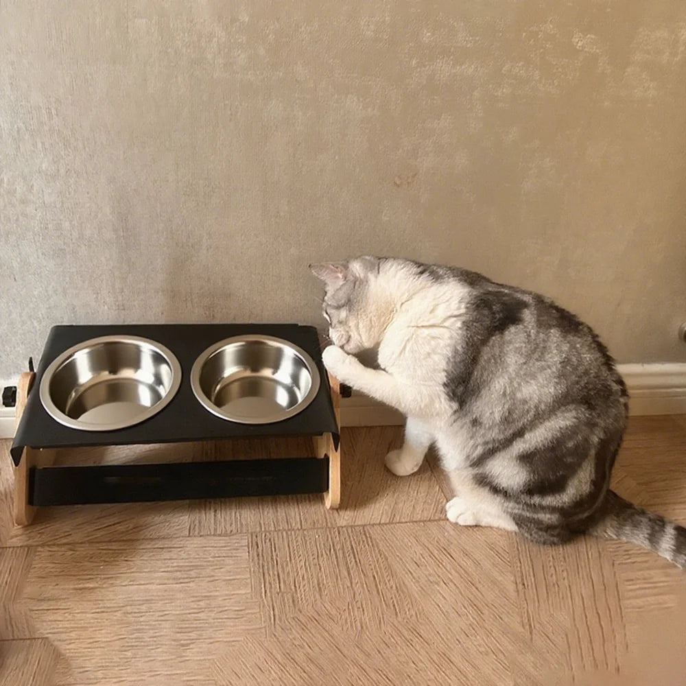 Elevated dog food and water bowl, metal stand 2 stainless steel bowls, adjustable tilt angle, suitable for small dogs and cats