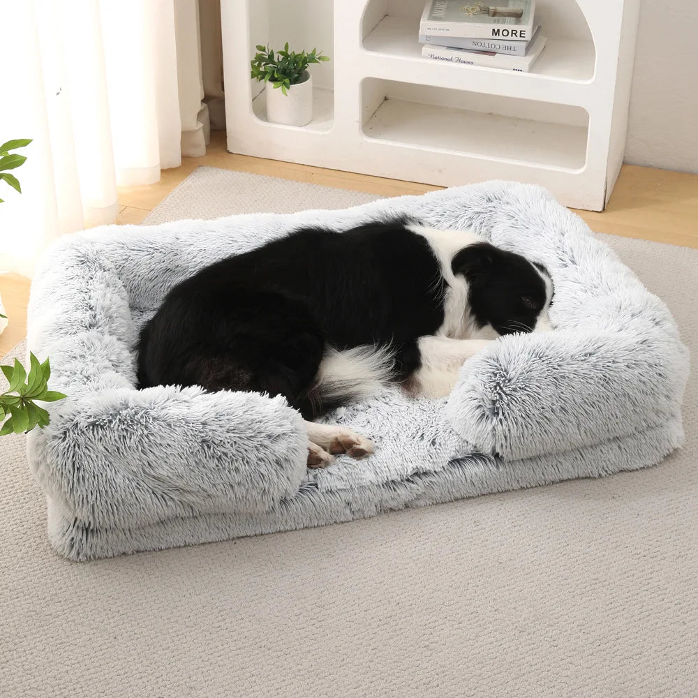 Full Filling Medium Dog Bed Half Surround Large Dog Sofa Soft Square Cat Bed Kennel Plush Puppy Nest House Accessories
