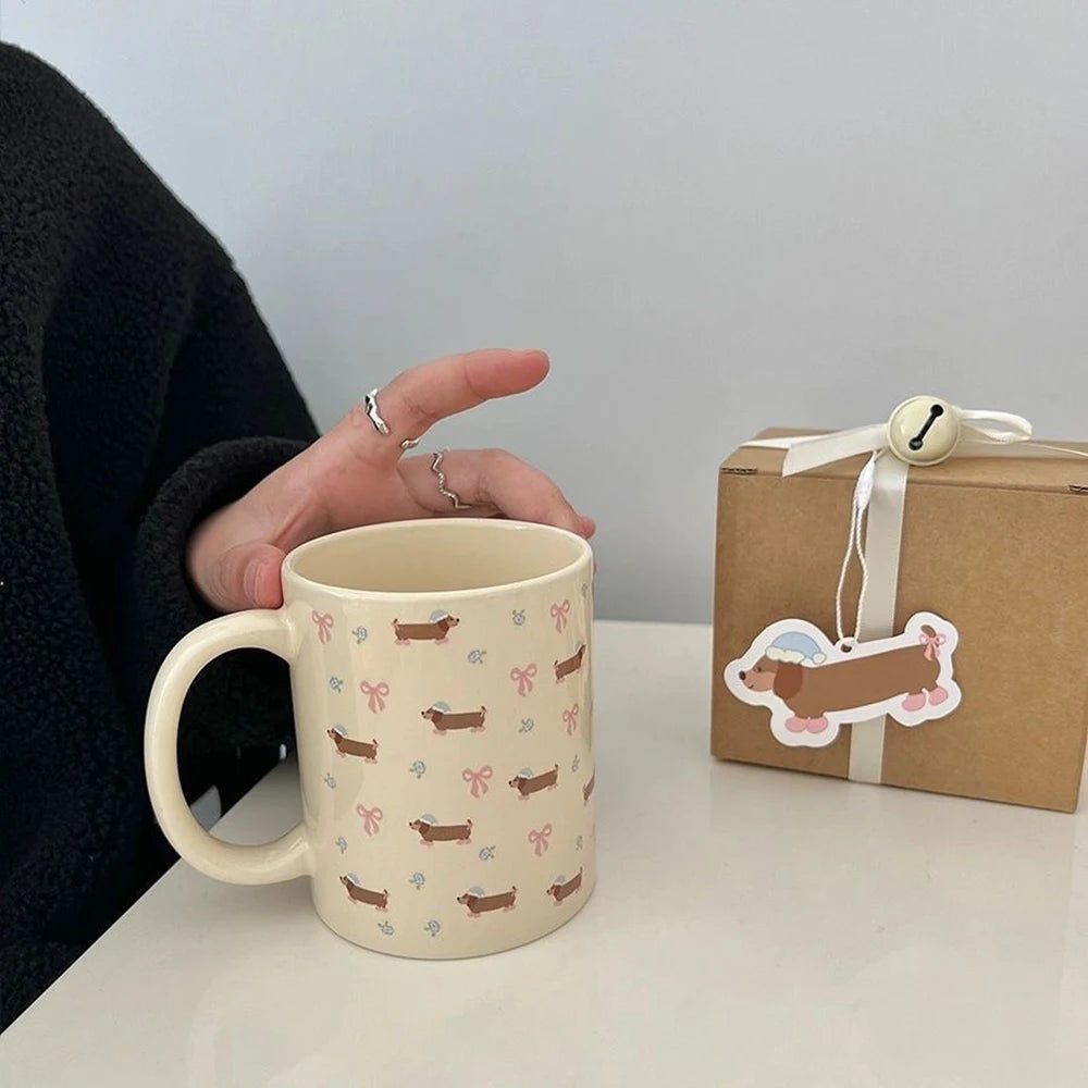 340ML Coffee Mug Cute Dachshund Dog Pattern Ceramic Cup with Handle Coffee Tea Milk Cups Breakfast Water Cup Kitchen Drinkware