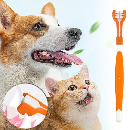 the ORALGUARD TRIPLE-HEAD BRUSH - Three-Sided Pet Toothbrush, Three-Head Pet Toothbrush for Dogs and Cats, Oral Cleaning Brush Care Products Tool