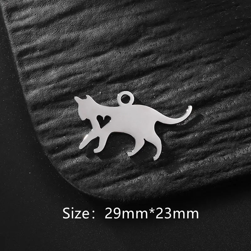 5pcs/lot Stainless Steel Charms Animal Cat Dog Charm Connector For DIY Necklace Bracelet Jewelry Making Supplies Accessories