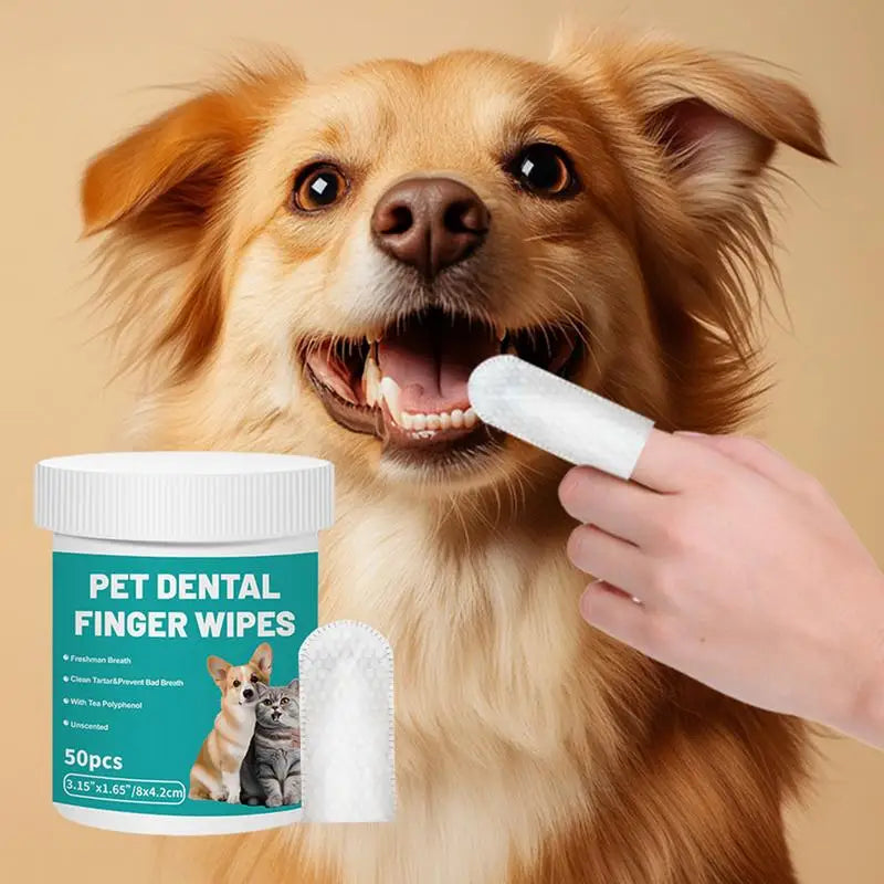Pet Teeth Cleaning Finger Wipes 50-Pieces Pet Dog Teeth Brushing Wipes For Cleaning Bad Breath Remover Wipes For Outdoors