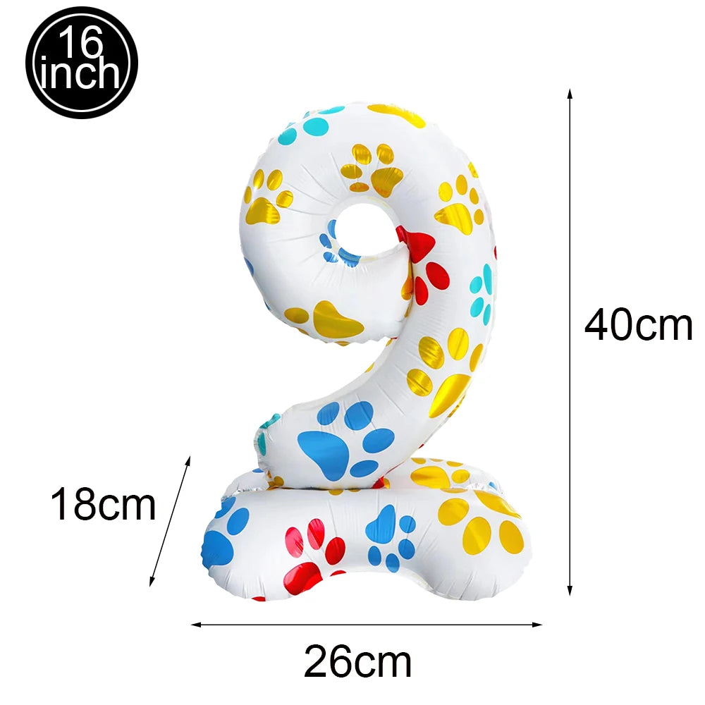 Dog Theme Party Decor Dog Paws Animals Pet Foil Balloons Number Standing Ballons  Baby Shower Kids Happy Birthday Banner Decor