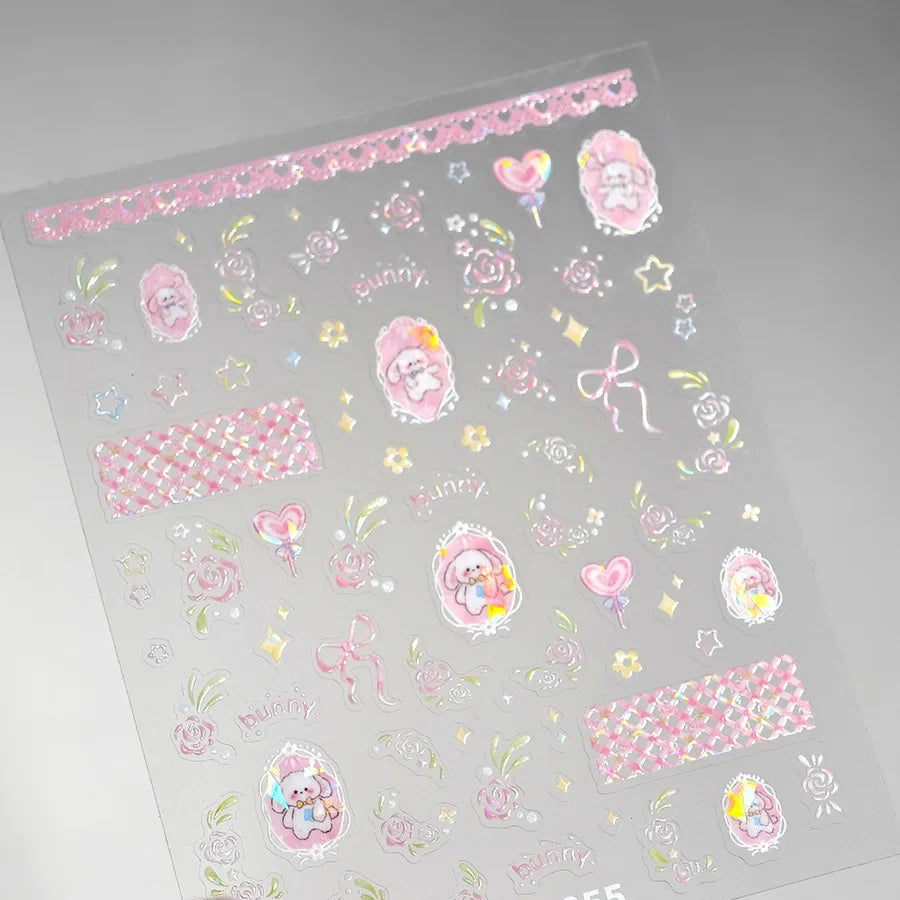 Colorful Balloon Cute Puppy Flower Cherry Bowknot Love Happy Dog Animal Self Adhesive Nail Art Sticker Decoration Manicure Decal