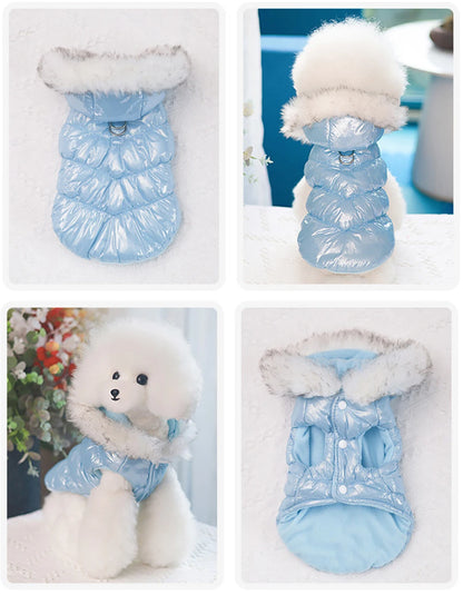 the PUFFY PRINCESS - Fashion Winter Dog Down Jacket, Warm Fleece Pet Coat for Small Dogs, Yorkshire Shih Tzu Luxury Fur Collar Puppy Clothes Outfits