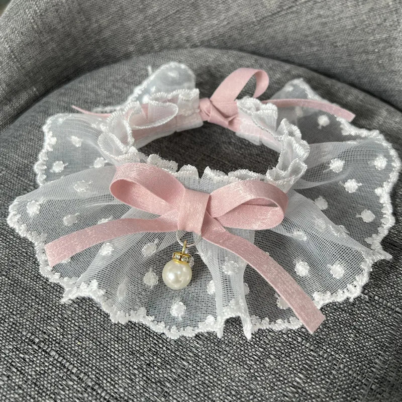 White Lace Bowknot Collar, Bowtie Bibs, Mesh Embroidery, Dog Cat Necklace, Neck Strap for Small and Medium Dogs, Bandanas, XL