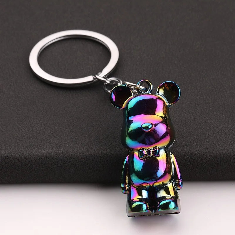 Trendy 3D Bear Model Keychain Unisex 4 Colors Metal Round Buckle Pendant Handbag Key Hang Decoration Couple Gift Daily Keyholder