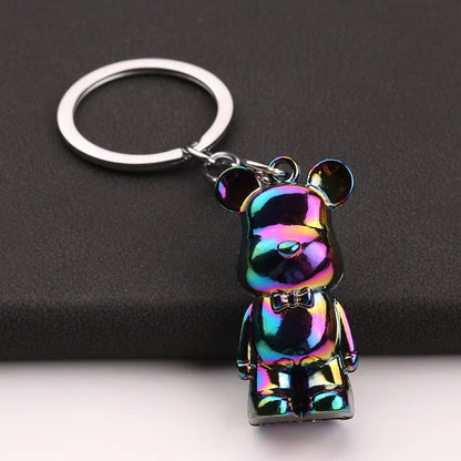 Trendy 3D Bear Model Keychain Unisex 4 Colors Metal Round Buckle Pendant Handbag Key Hang Decoration Couple Gift Daily Keyholder