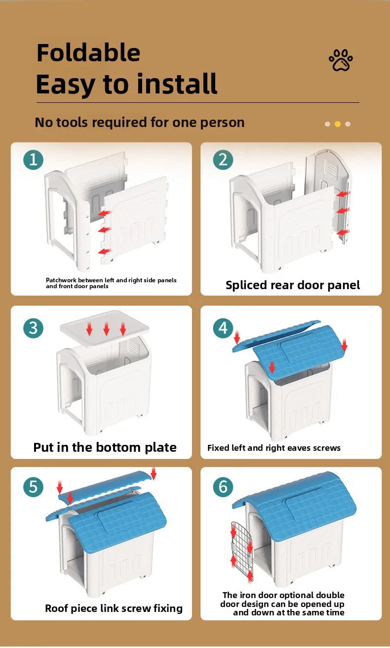 the IN THE DOGHOUSE - Large Waterproof Outdoor Doghouse - Detachable & Washable Dog Cage for Medium/Large Breeds, All-Weather Shelter