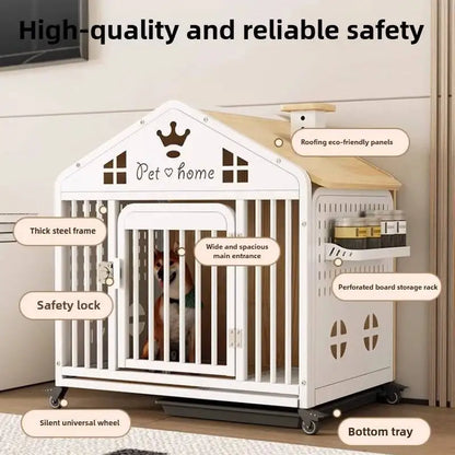 the DOG VILLA - Multi-Functional Solid Wood Steel Frame Pet Dog Villa, Small/Medium-Sized Dog Cage, Indoor Outdoor Dog Cage, Dog Bed with Toilet