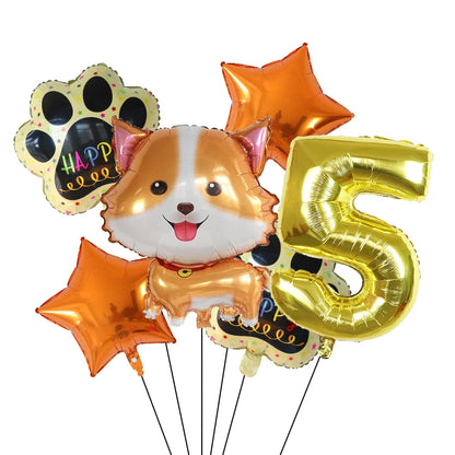 6pcs Corgi Husky Helium Balloons Pet Dog Paw Bone Cartoon Animal Ballon Birthday Party Decoration Baby Shower Globos Kids Toys