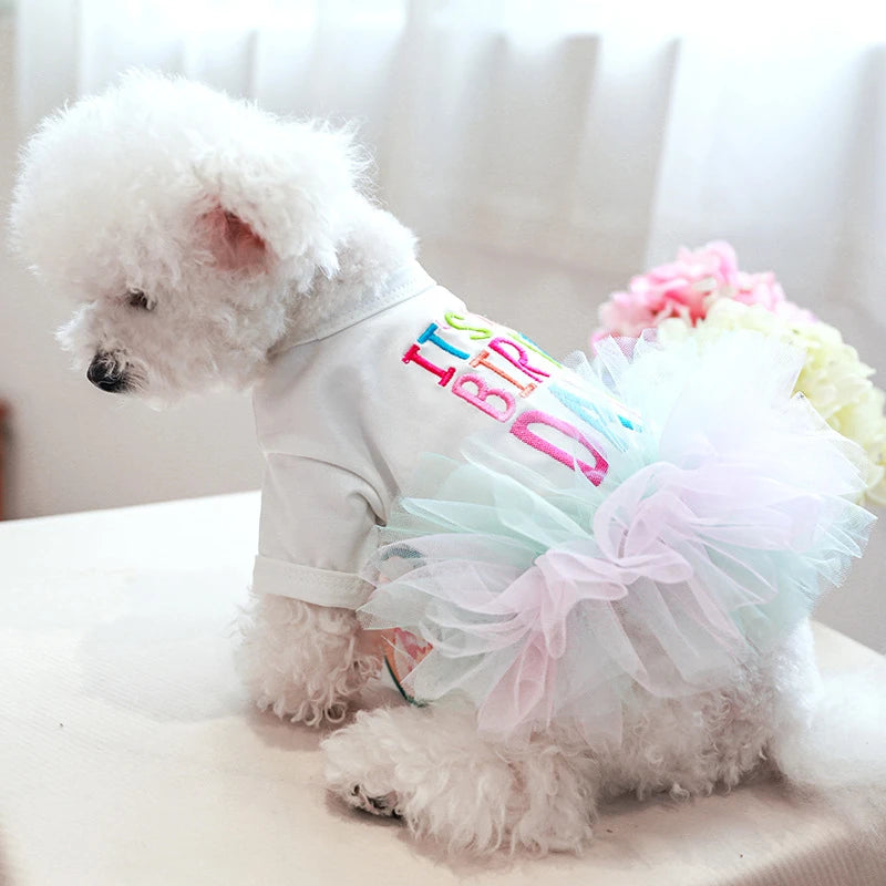 Layered Rainbow Veil Puppy Summer Clothes for Small Dogs Birthday Short Sleeve Pet Dog Dresses Princess Summer New Cat Clothing