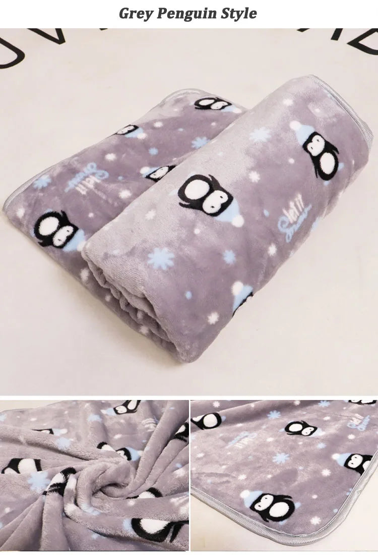 Soft Fluffy Flannel Dog Blanket Cute Cartoon Print Pet Bed Sheet Mat Warm Breathable Cat And Dog Sleeping Blankets Pet Supplies