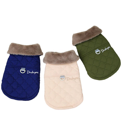 the FROSTGUARD FLEECE JACKET - Waterproof Fur Collar Dog Jacket, Winter Warm Fleece Dog Clothes for Small Dogs, Puppy Pet Vest, Chihuahua Yorkie Pug Coat