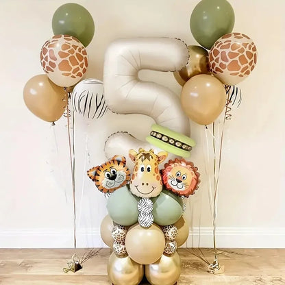 40 Pieces Jungle Retro Animal Balloons for Kids Birthday Number 12345 Gender Reveal Party Decoration Set Digital Birthday Ball