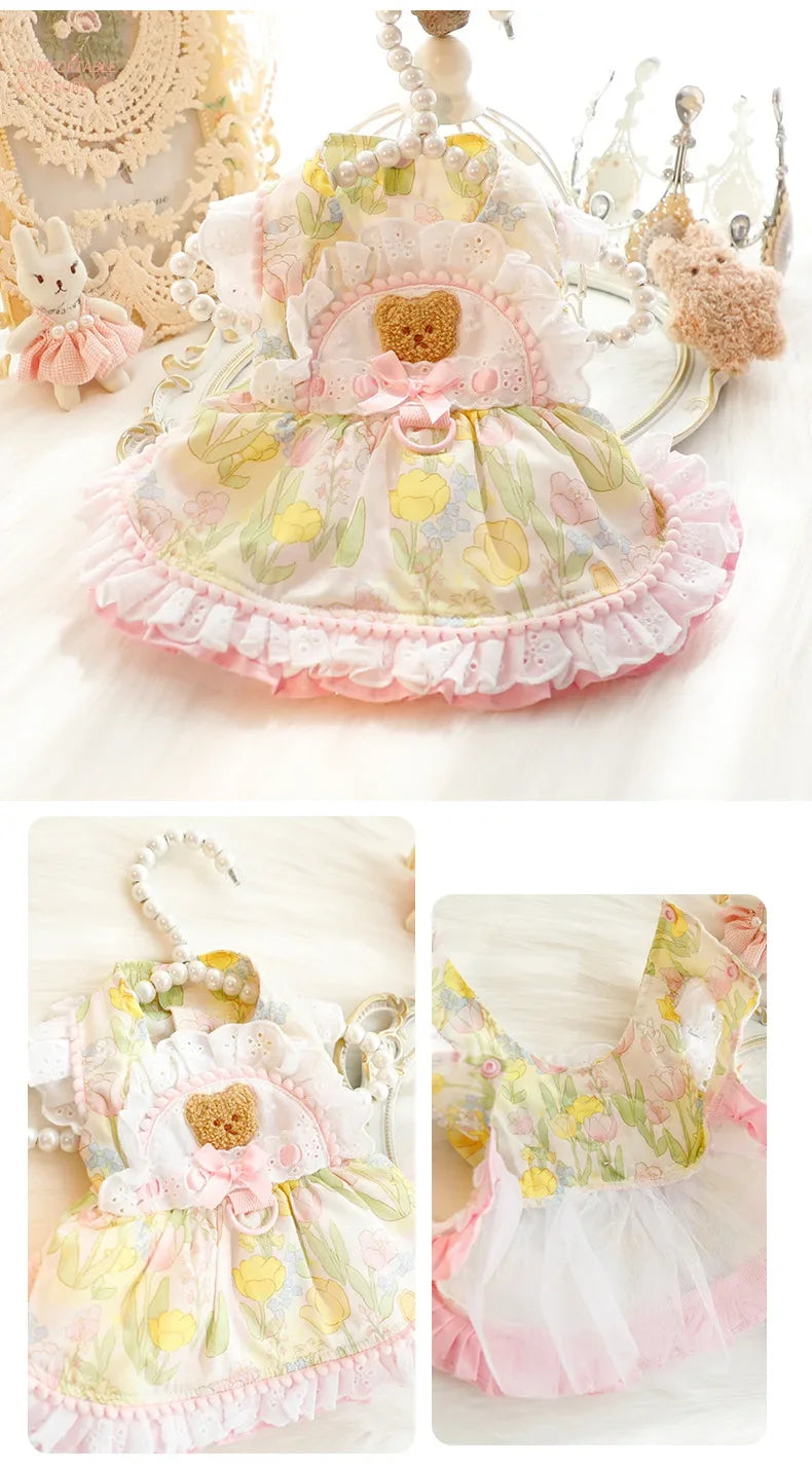 Thin Cat Princess Dress Milk Bear Fructose Lolita Small Dog Teddy Pet Clothes Spring and Summer