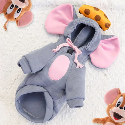 Pet Cosplay Costume Mouse Thicken Funny Pet Dog Clothes Winter Warm Dog Clothing Hoodies Sweatshirt for Small Medium Dogs and Cu