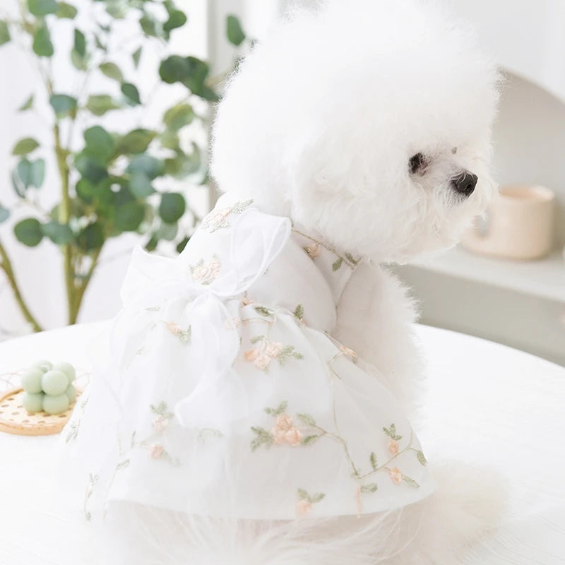 Dog Princess Dress Cute Pet Dog Mesh Dress Kitten Puppy Pet Skirt Dog Summer Dress Bow Lace Korean Poodle Chihuahua Dog Clothes