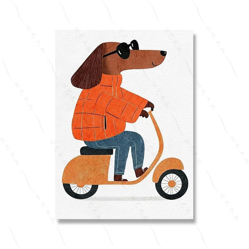 Funny Animals Lion Cheetah Dog Bear Skateboard Posters Prints Wall Art Canvas Nursery Pictures for Kids Girls Boys Room Decor