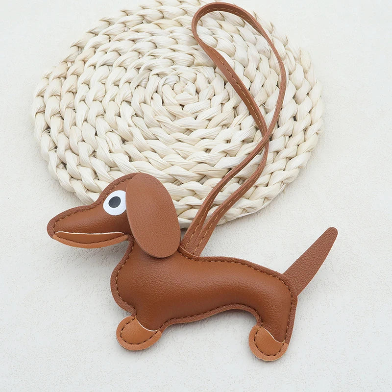 Multiple Colors Classic Leather Puppy Dog Keychain Pendant Lovely Dachshund Bag Charm Phone Pendant Trinket Key Ring Accessories