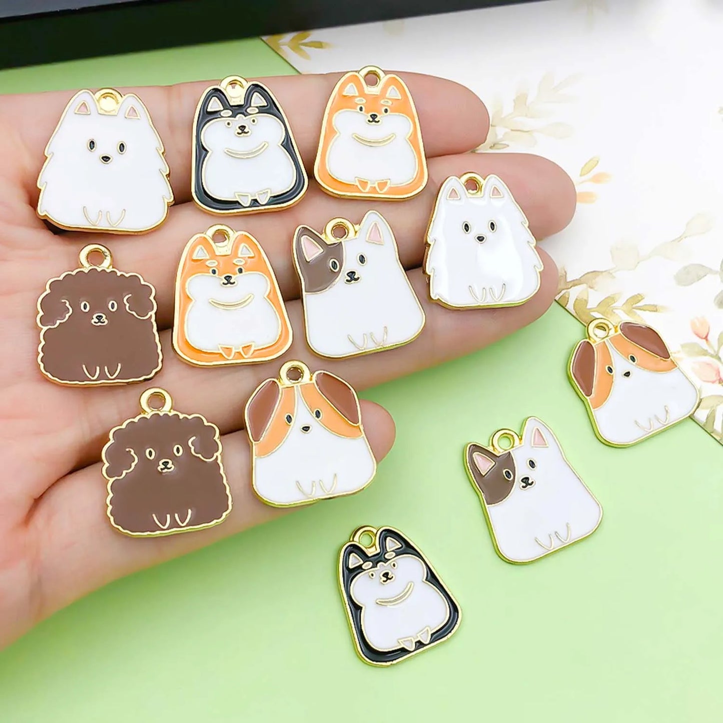10/12pcs Enamel Cute Cartoon Dog Charms Alloy Animal Pendants for DIY Bracelet Necklace Earrings Jewelry Making Accessories