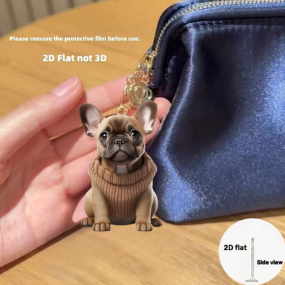 French Bulldog in Sweater Pendant Keychain,Cartoon Puppy 2D Flat Acrylic Ornament,Hanging Decoration for Car,Bags,Festive,Gift