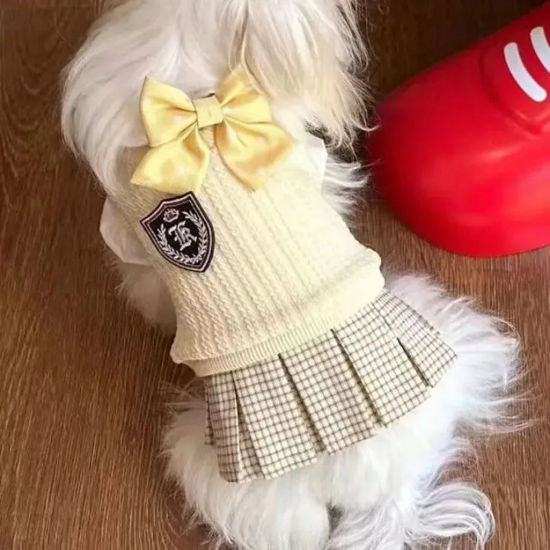 Fashion Winter Pet Clothes College Dress Pet Sweater Pet Plaid Dress Cat Small Dog Clothes Bow Tie Dog Clothes for Small Dog