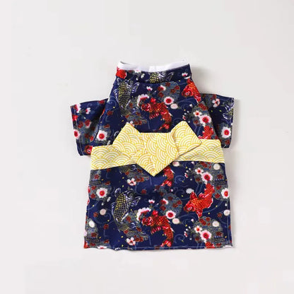 Adorable Brocade Pet Kimono Dress Japanese Style Pet Dress Floral Bowknot Pet Costume for Dogs Cats