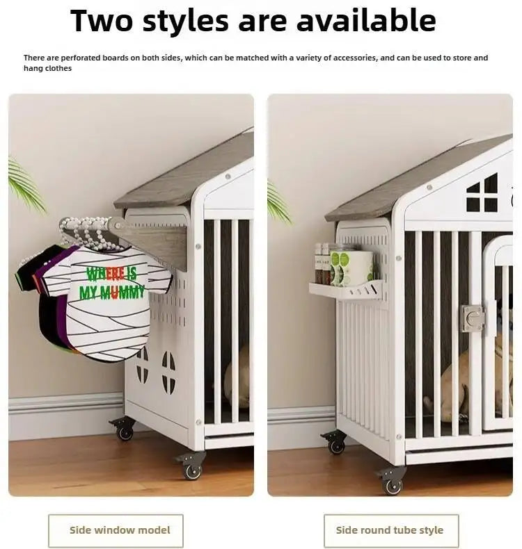 the DOG VILLA - Multi-Functional Solid Wood Steel Frame Pet Dog Villa, Small/Medium-Sized Dog Cage, Indoor Outdoor Dog Cage, Dog Bed with Toilet