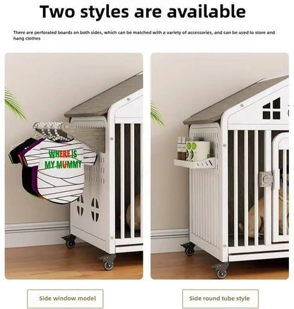 the DOG VILLA - Multi-Functional Solid Wood Steel Frame Pet Dog Villa, Small/Medium-Sized Dog Cage, Indoor Outdoor Dog Cage, Dog Bed with Toilet