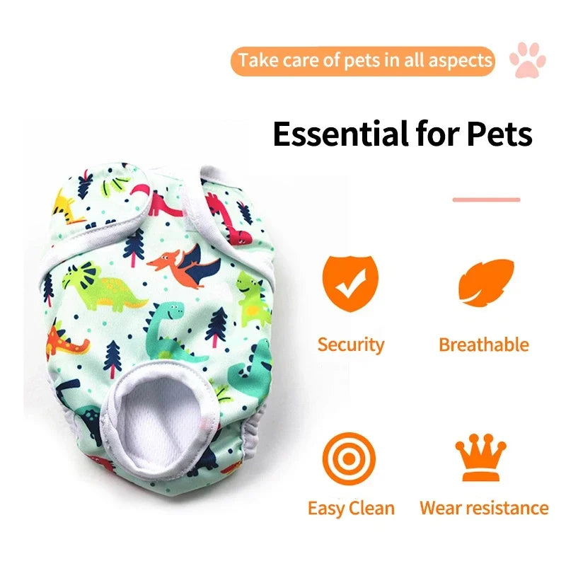 3pcs Set Washable Female Dog Physiological Pants Cute Cartoon Print Dog Diaper Underwear Dog Sanitary Panties Random Colors