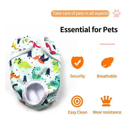 3pcs Set Washable Female Dog Physiological Pants Cute Cartoon Print Dog Diaper Underwear Dog Sanitary Panties Random Colors