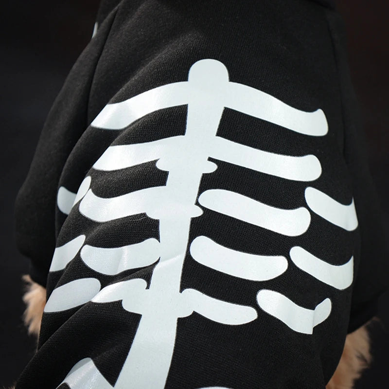 Halloween Dog Costume Glow-in-the-Dark Skeleton Bone Design Dog Clothes Cozy Polyester Jumpsuit for Small to Medium Breeds