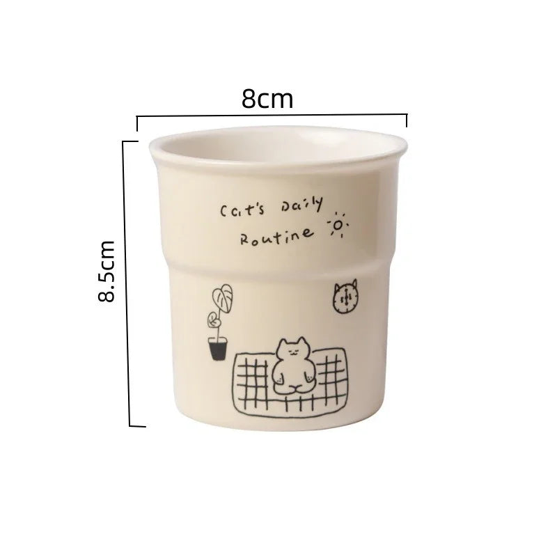 225ml High-quality Ceramic Mugs, Hand-held Cups,simple Cat Illustrations, Breakfast Milk Cups Family Afternoon Tea Cups As Gifts