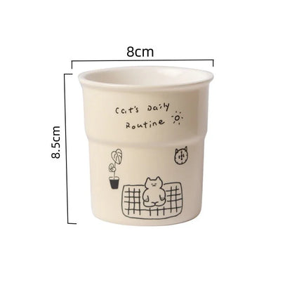 225ml High-quality Ceramic Mugs, Hand-held Cups,simple Cat Illustrations, Breakfast Milk Cups Family Afternoon Tea Cups As Gifts